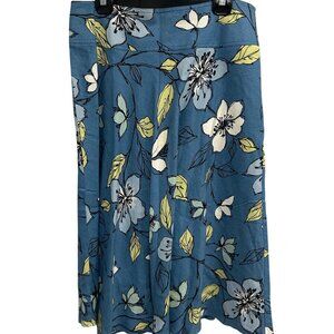 Emma James A Line Blue Sz 14 Floral Skirt Rayon Linen Blend Cottagecore Flowy